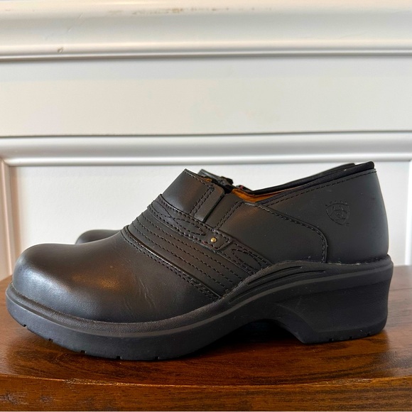 Ariat Steel Toe Safety Shoes Black Leather Clogs Women’s Size 8.5 D Work Boots - Picture 1 of 9